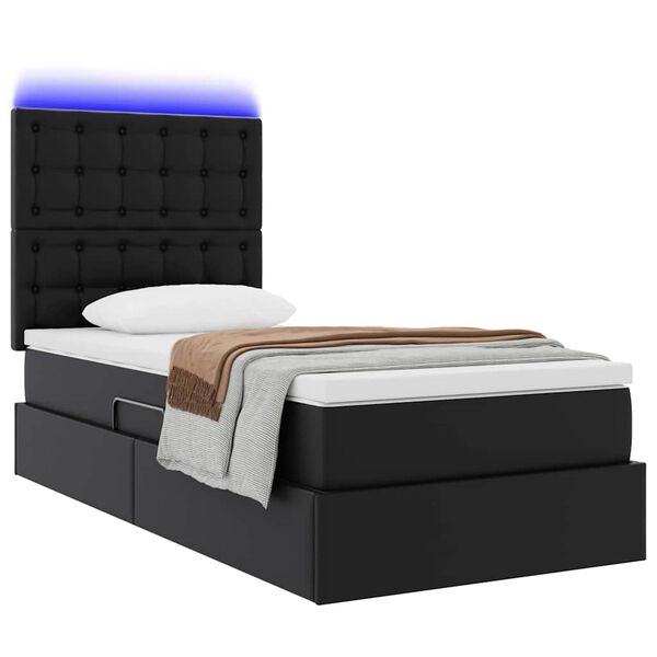 vidaXL Pat cu saltea și LED cu led Negru 90 x 190 cm Piele artificială