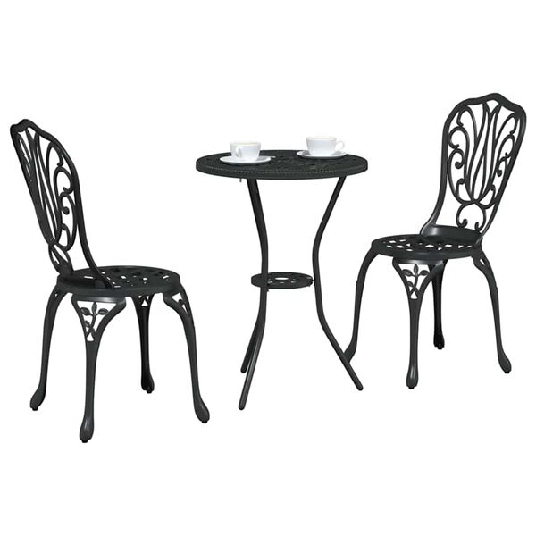 vidaXL Set Bistro de Grădină 3 pcs Negru Aluminiu