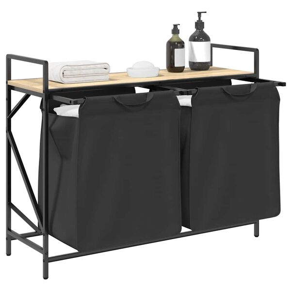 vidaXL Coș de rufe 2 compartimente cu raft stejar sonoma