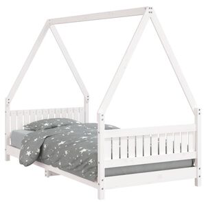 vidaXL Cadru de pat pentru copii, alb, 90x190 cm, lemn masiv de pin