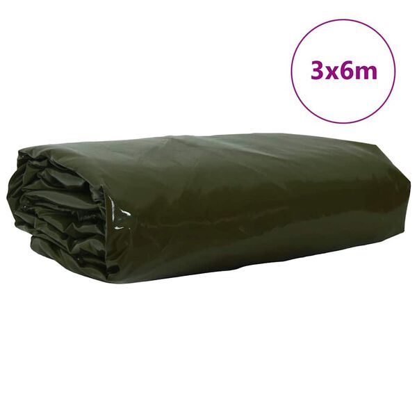vidaXL P&acirc;nză 650g / m&sup2; Verde măsliniu 3 x 6 m P&acirc;nză cu acoperire PVC