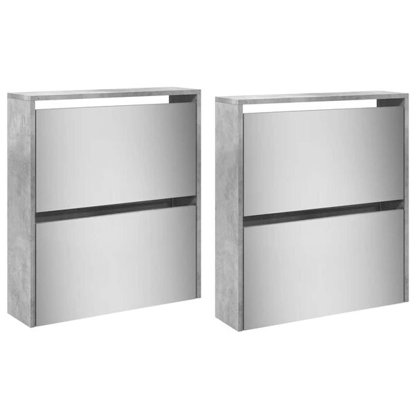 vidaXL Pantofar cu oglindă, 4 niveluri, gri beton, 63x17x134 cm