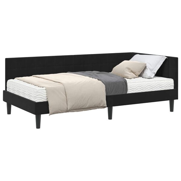 vidaXL Cadru de pat colțar cu saltea cu headboard 2 pcs Negru Catifea