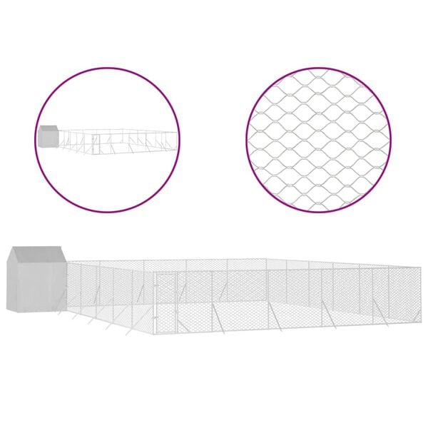 vidaXL Padoc exterior cu acoperiș argintiu 12x12x2,5 m oțel galvanizat