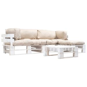 vidaXL Set mobilier grădină paleți cu perne nisipii, 4 piese, lemn