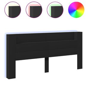 vidaXL Tăblie cu dulap și LED, negru, 220x16,5x103,5 cm