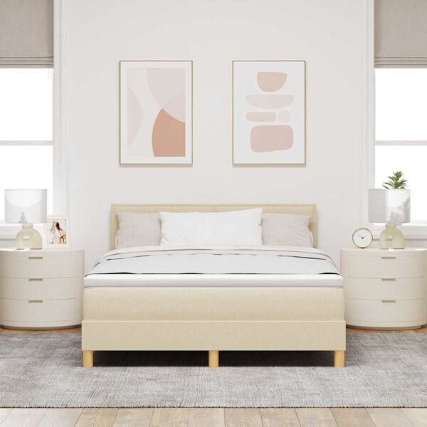 vidaXL Pat cu arcuri cu saltea cu headboard Crem 140 x 190 cm țesătură
