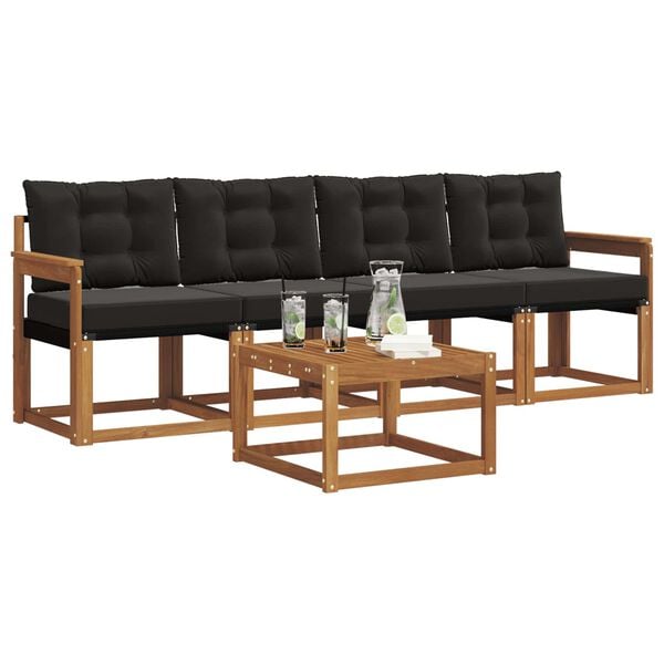 vidaXL Set de canapele de exterior cu pernă 5 pcs Natural și Negru