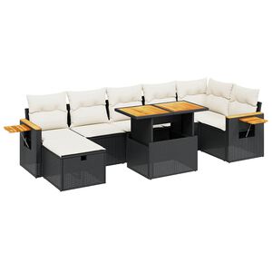 vidaXL Set mobilier de grădină cu perne, 8 piese, negru, poliratan