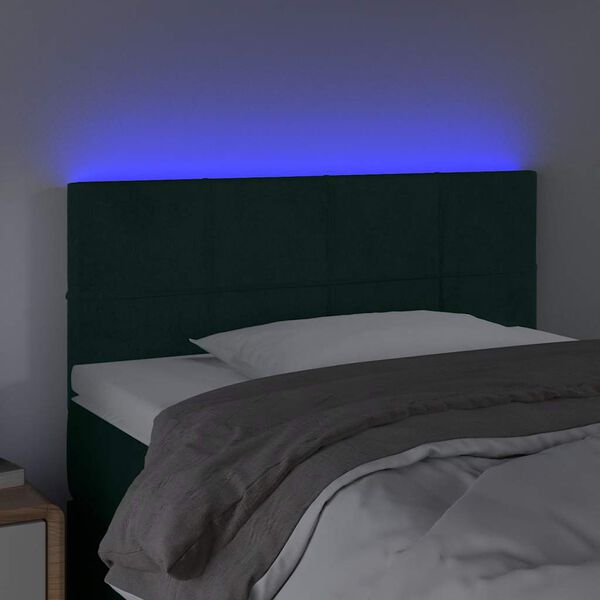 vidaXL Tăblie de pat cu LED, verde &icirc;nchis, 90x5x78/88 cm, catifea