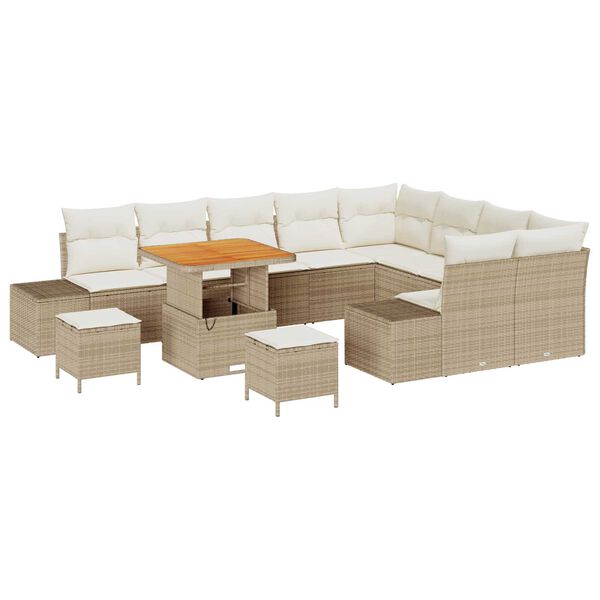 vidaXL Set de canapele pentru grădină cu pernă 12 pcs Bej Rattan poli