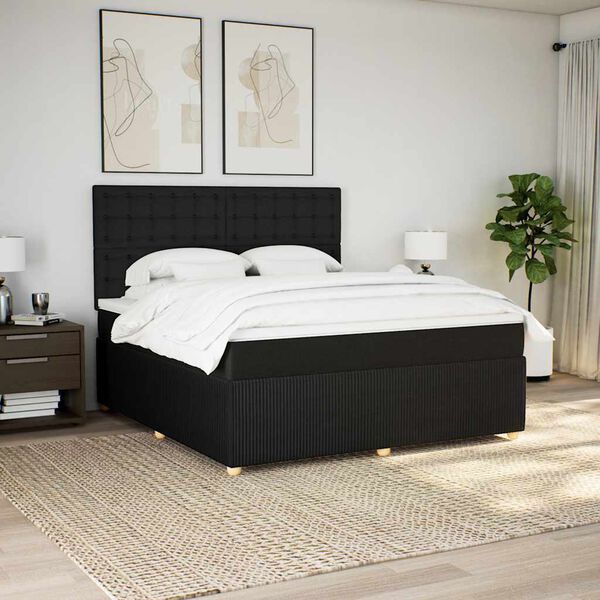 vidaXL Pat box spring cu saltea, negru, 180x200 cm, catifea