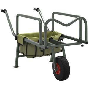 vidaXL Cărucior de pescuit cu roată, verde, oțel vopsit electrostatic
