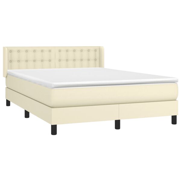vidaXL Pat box spring cu saltea, crem, 140x200 cm, piele ecologică