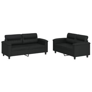 vidaXL Set de canapele cu perne, 2 piese, negru, piele ecologică
