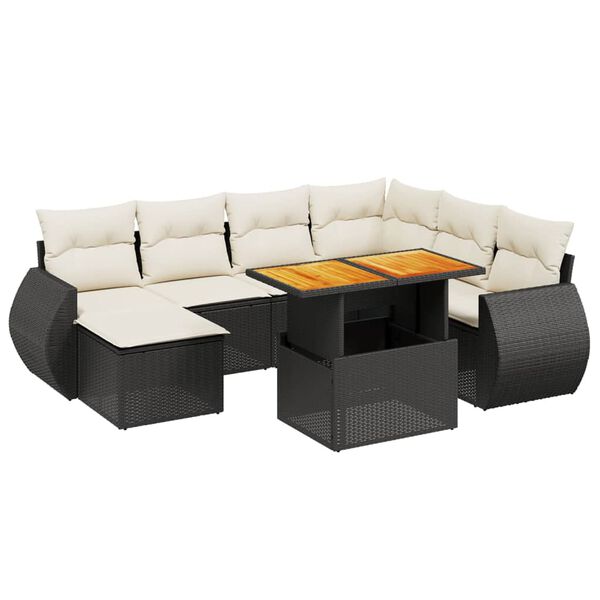 vidaXL Set mobilier de grădină cu perne, 8 piese, negru, poliratan