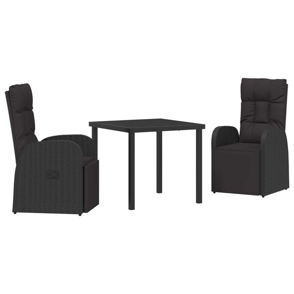 vidaXL Set de masă pentru grădină cu pernă 3 pcs Negru poliratan