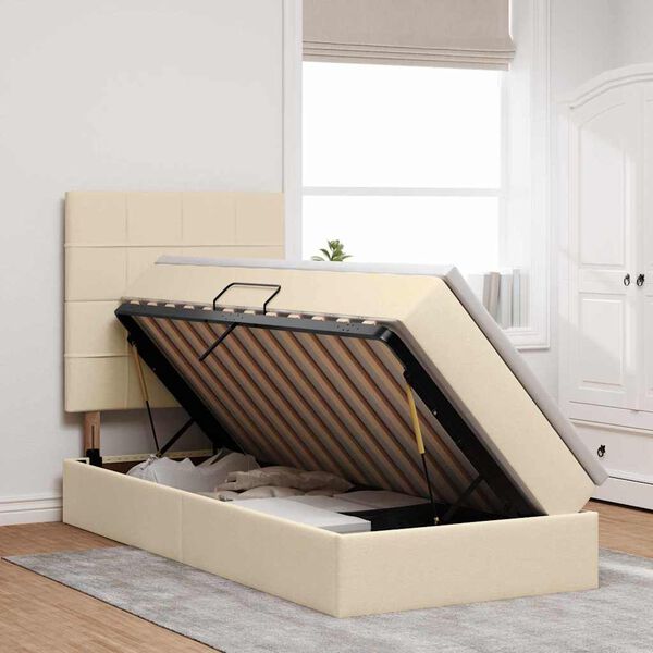 vidaXL Pat cu saltea și LED cu saltea Creme 100 x 200 cm Poliester