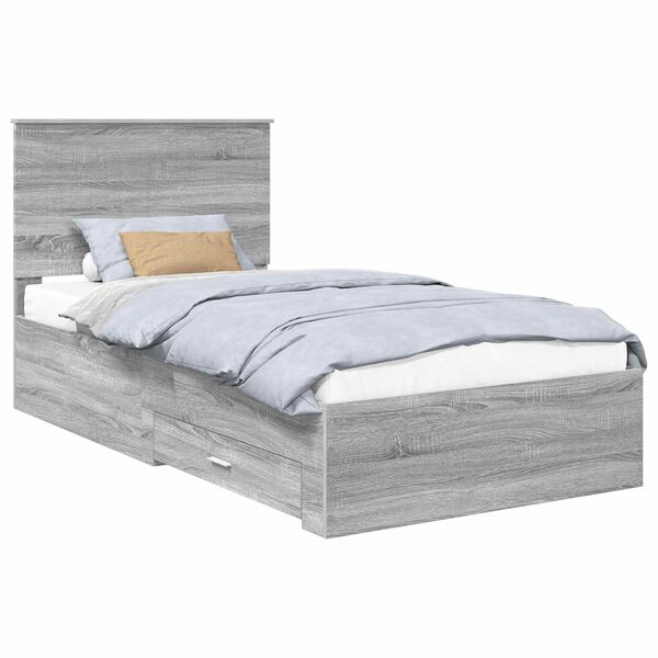 vidaXL Cadru de pat cu headboard Gri Sonoma 100 x 200 cm Lemn compozit