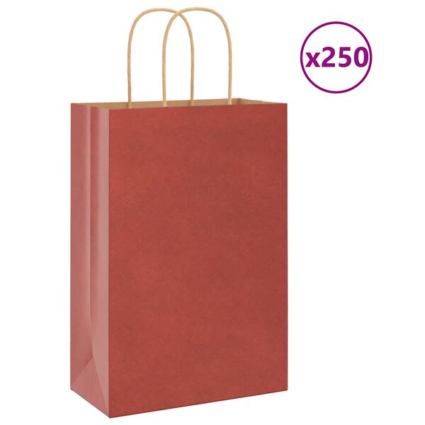 vidaXL Saci de h&acirc;rtie 250 buc cu m&acirc;nere roșii 21x11x31 cm