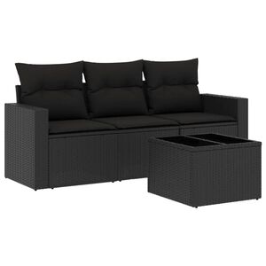 vidaXL Set mobilier de grădină cu perne, 4 piese, negru, poliratan