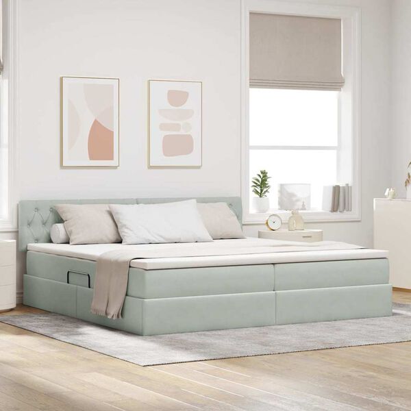 vidaXL Pat cu saltea și LED cu saltea Gri deschis 200 x 200 cm Catifea