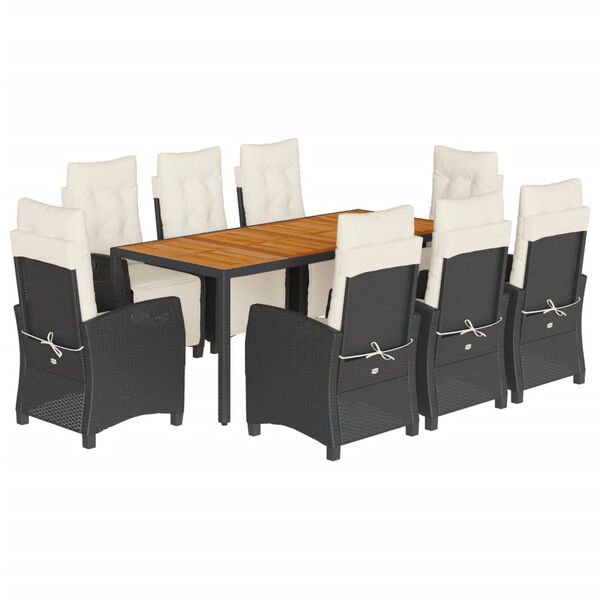 vidaXL Set mobilier de grădină cu perne, 9 piese, negru, poliratan