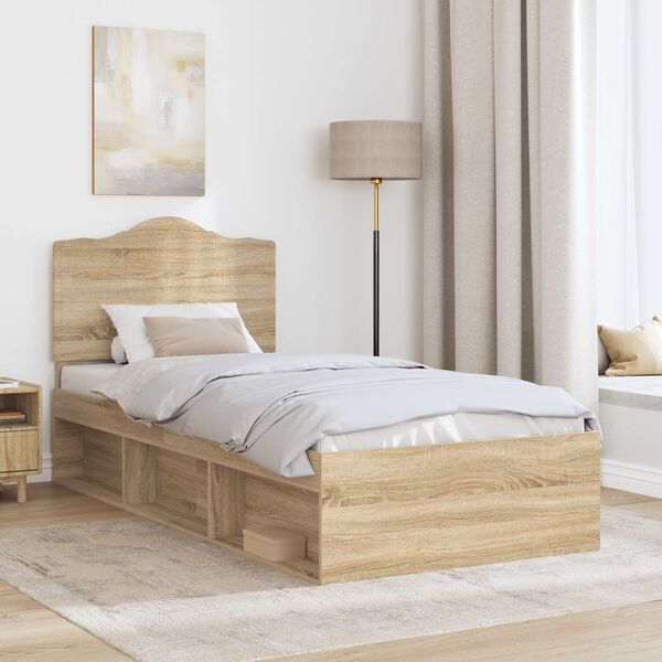 vidaXL Cadru de pat cu headboard Sonoma 90 x 190 cm Lemn de pin masiv