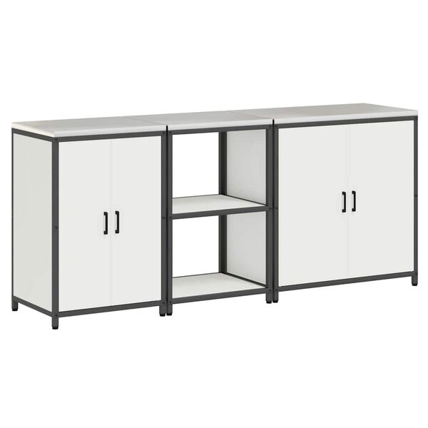 vidaXL Set de depozitare pentru bucătărie cu raft cu ușă 3 pcs Alb