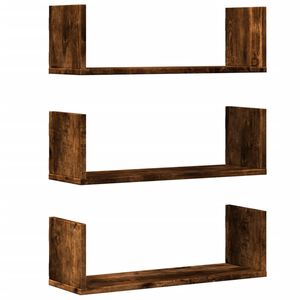vidaXL Rafturi perete 3 buc. stejar fumuriu 58x18x18 cm lemn prelucrat