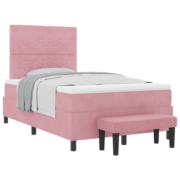 vidaXL Pat cu arcuri cu saltea cu headboard Roz 120 x 190 cm Catifea