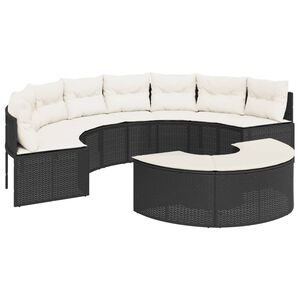 vidaXL Set canapea de grădină, 2 piese, semi-rotunde, negru, poliratan