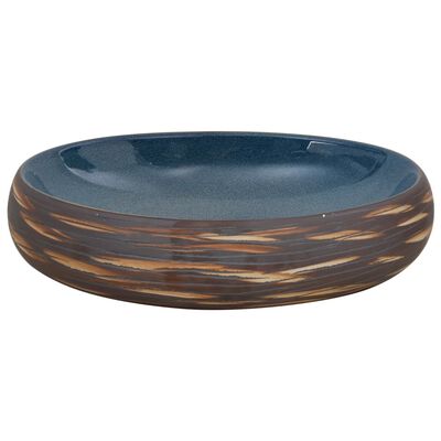vidaXL Lavoar de blat, maro și albastru, 59x40x15 cm, ceramică, oval