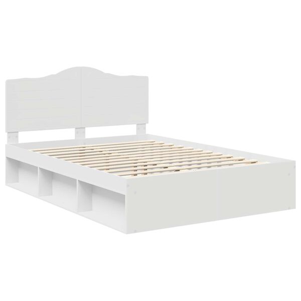 vidaXL Cadru de pat cu headboard Alb 150 x 200 cm Lemn de pin masiv