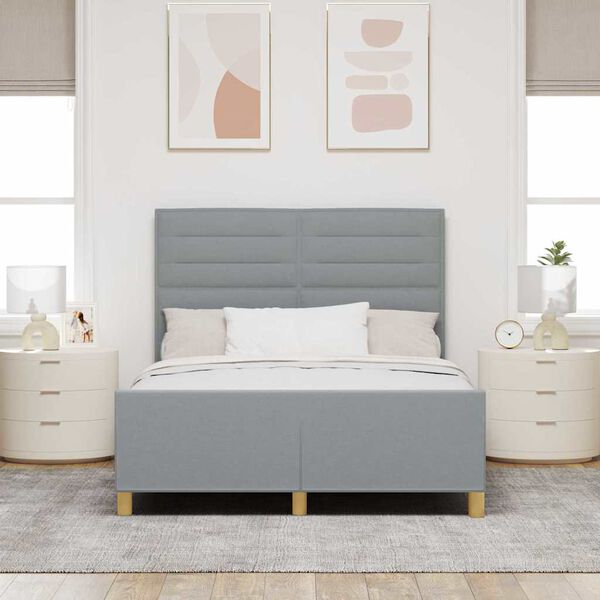 vidaXL Cadru de pat cu headboard Gri deschis 140 x 200 cm țesătură