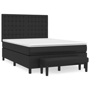 vidaXL Pat box spring cu saltea, negru, 140x200 cm, piele ecologică