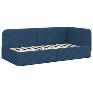 vidaXL Cadru de pat colțar cu headboard albastru 90 x 190 cm țesătură