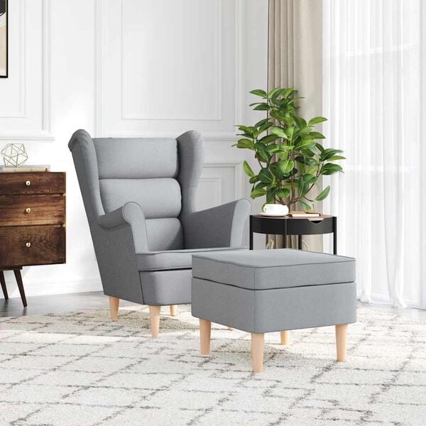 vidaXL Fotoliu cu taburet pentru picioare, gri deschis material textil