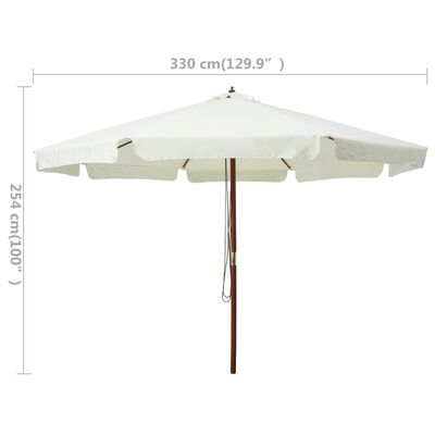 vidaXL Umbrelă soare de exterior, stâlp din lemn, alb nisipiu, 330 cm