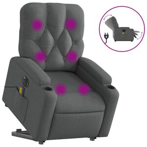 vidaXL Fotoliu electric masaj rabatabil cu ridicare, gri &icirc;nchis textil