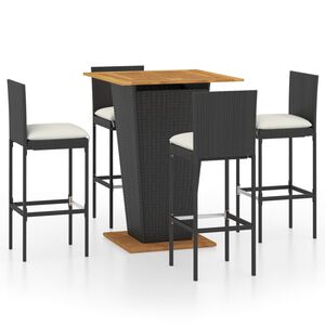 vidaXL Set mobilier bar de grădină cu perne, 5 piese, negru, poliratan