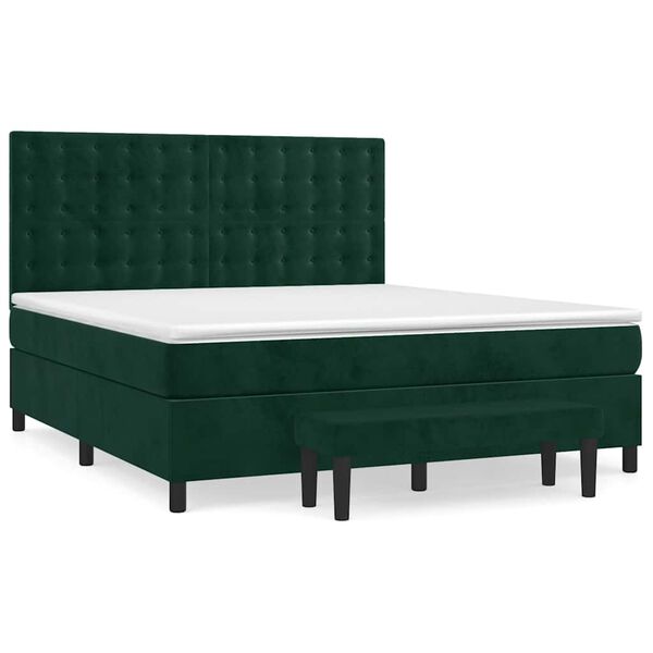 vidaXL Pat box spring cu saltea, verde &icirc;nchis, 160x200 cm, catifea