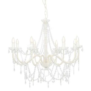 vidaXL Candelabru cu mărgele, alb, 8 becuri E14