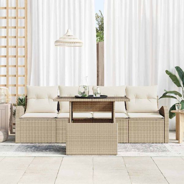 vidaXL Set de canapele pentru grădină cu pernă 5 pcs Bej Poli Rattan