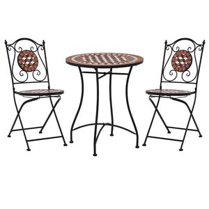 vidaXL Set de bistro mozaic, 3 piese, cărămiziu, placă ceramică
