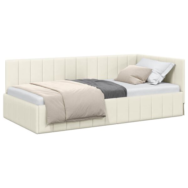 vidaXL Cadru de pat colțar cu headboard Crem 90 cm x 190 cm Catifea