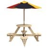vidaXL Masă picnic pentru 4 copii cu umbrelă, rotundă, lemn masiv brad