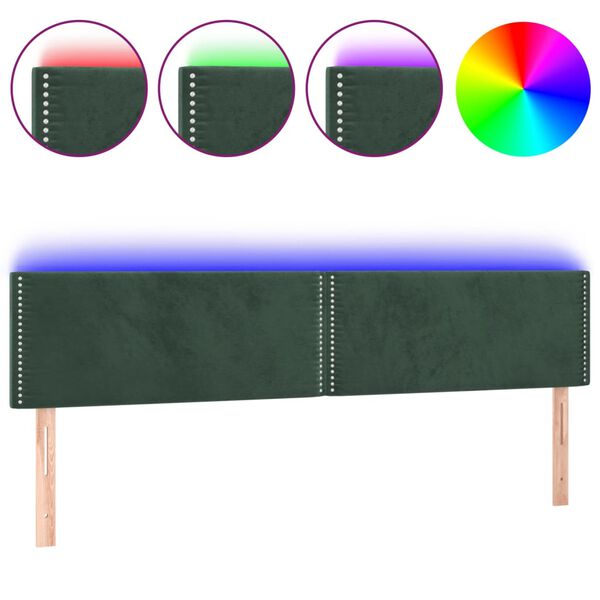 vidaXL Tăblie de pat cu LED, verde &icirc;nchis, 200x5x78/88 cm, catifea