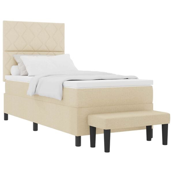 vidaXL Pat cu arcuri cu saltea cu headboard Crem 100 x 200 cm țesătură
