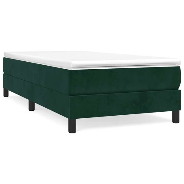 vidaXL Pat box spring cu saltea, verde &icirc;nchis, 90x190 cm, catifea